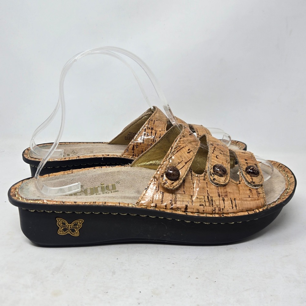 Alegria PG Lite Womens 38 Cork Print Slide Sandals Rocker Bottom Wedge FI0418